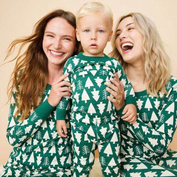 Hanna Andersson Women's Holiday Long John Pajama Top Winter Green - Picture 2 of 13